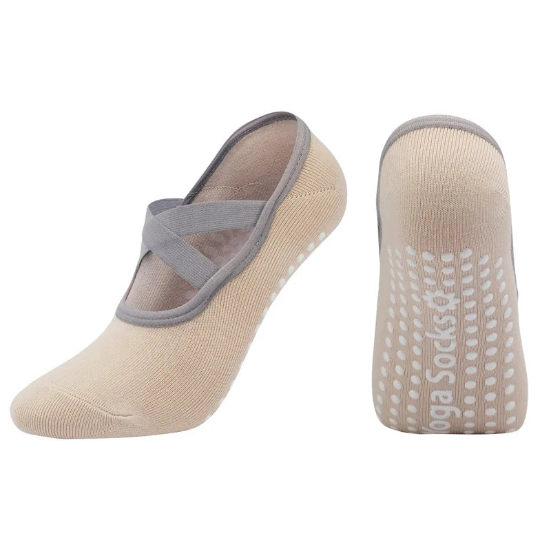 Women’s Anti-Slip Yoga Socks featuring silicone soles and a stylish design for ultimate grip and comfort.