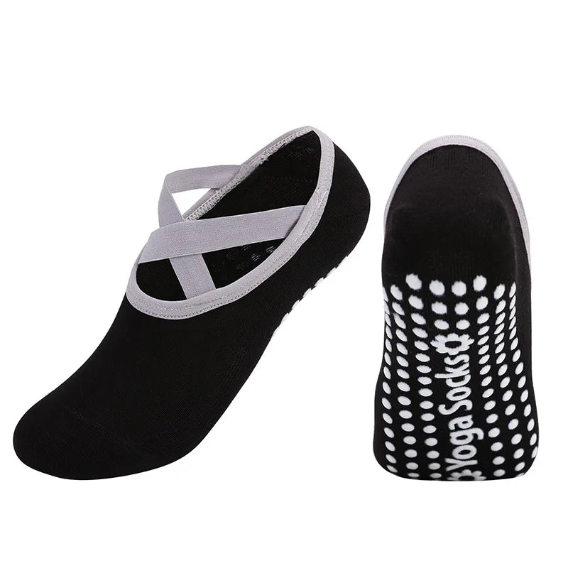 Women’s Anti-Slip Yoga Socks featuring silicone soles and a stylish design for ultimate grip and comfort.