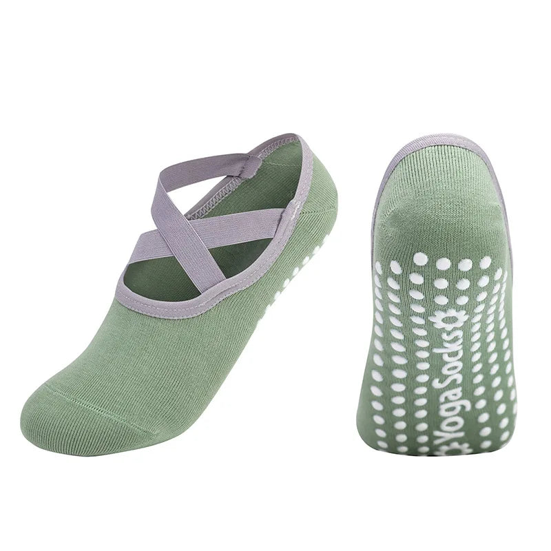 Women’s Anti-Slip Yoga Socks featuring silicone soles and a stylish design for ultimate grip and comfort.