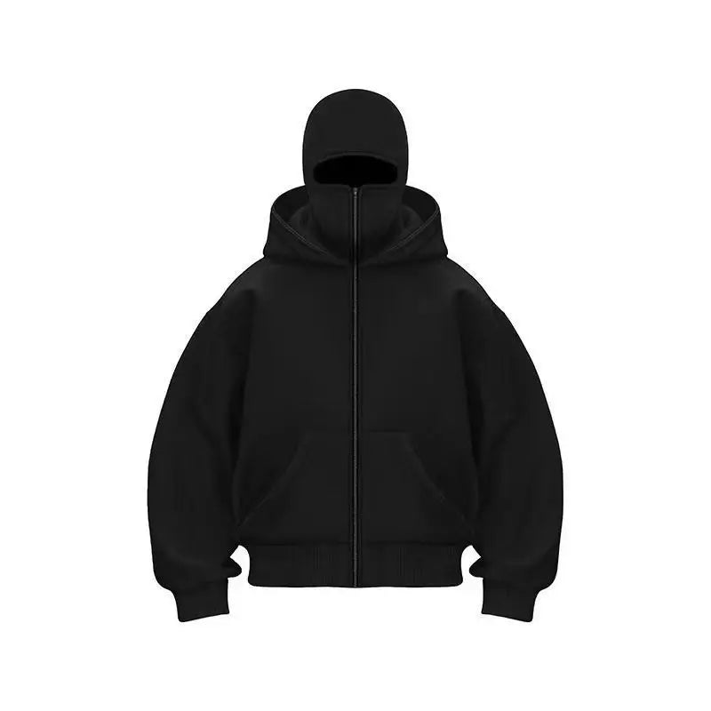 Double Hat Masked Hoodies Fashion Hip Hop Winter Windproof Sweatshirt Streetwear Trend ﻿zipper Face Mask Hoodie Jacket Coat