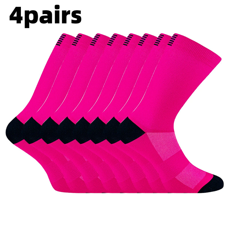 4 Pairs of Men and Women's Compression Sports Socks for Running, Cycling, Climbing, Walking, and Hiking