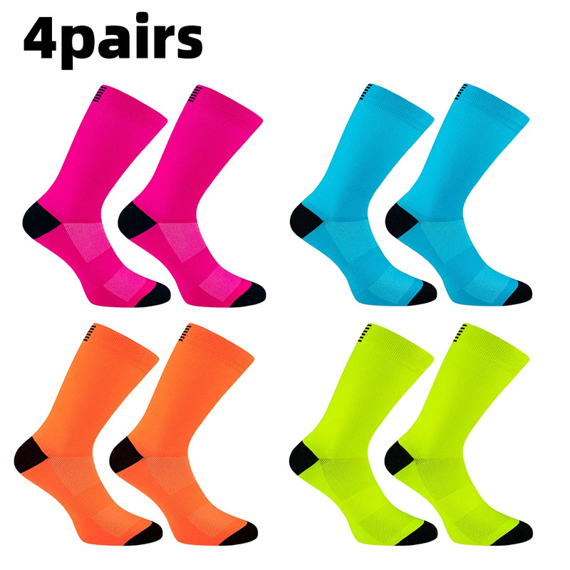 4 Pairs of Men and Women's Compression Sports Socks for Running, Cycling, Climbing, Walking, and Hiking