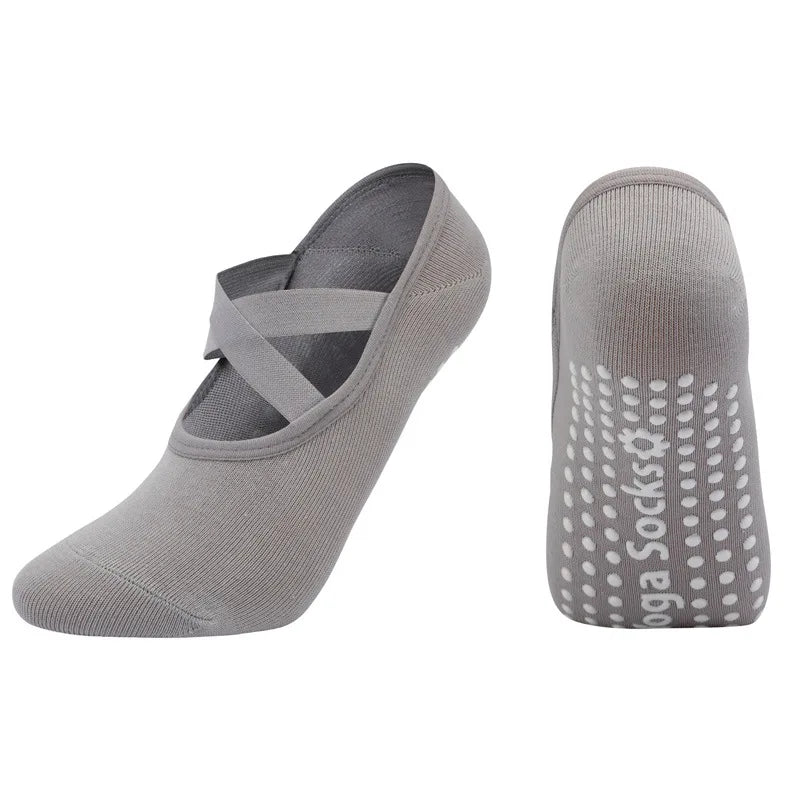 Women’s Anti-Slip Yoga Socks featuring silicone soles and a stylish design for ultimate grip and comfort.