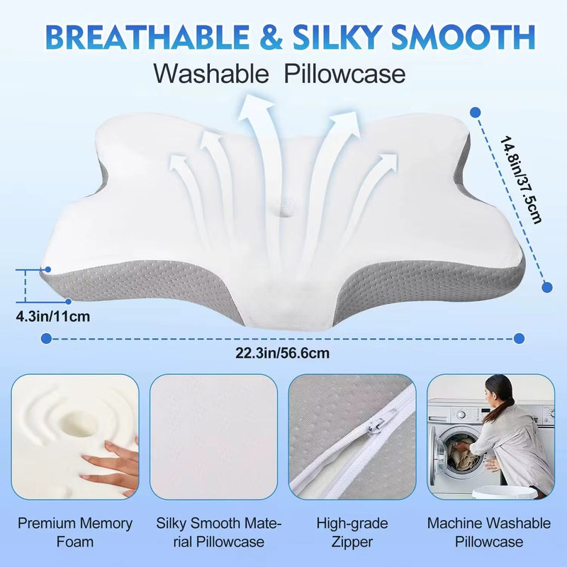Ergonomic cervical pillow with breathable washable pillowcase and premium memory foam design.