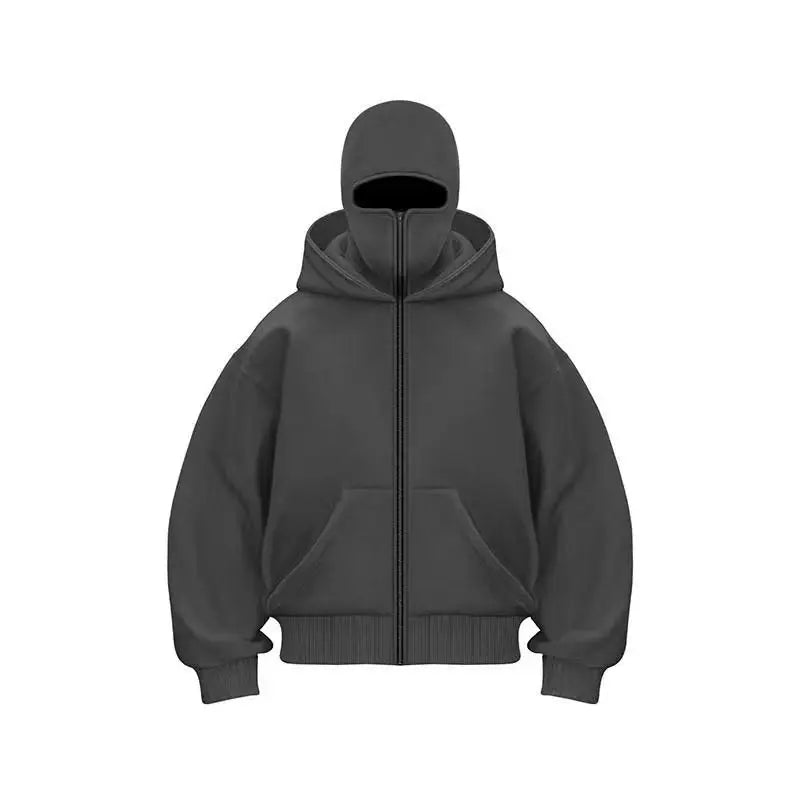 Double Hat Masked Hoodies Fashion Hip Hop Winter Windproof Sweatshirt Streetwear Trend ﻿zipper Face Mask Hoodie Jacket Coat