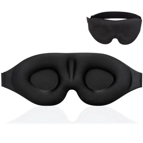 Wildefit 3D Sleep Eye Mask in black with contoured design for blocking out light and ensuring comfort.
